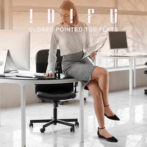 IDIFU Women's Low Wedge Flats Closed Pointed Toe Dress Shoes for Women with Adjustable Ankle Strap Wedding Bridal Work Office Business Prom Comfortable Dressy Casual Formal Cute Flat Shoes2