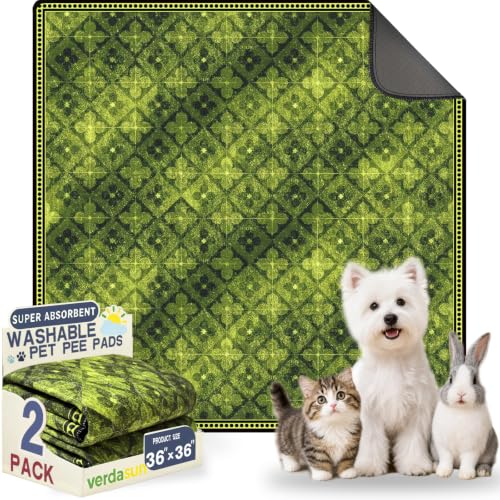 Image of Washable Pee Pads for Dogs, Reusable Puppy Potty Training Pads, Ultra-Absorbent Thick Waterproof Leak-Proof Non-Slip Pads & Mat for Crate, Playpen, Floor, Whelping & Housebreaking , 2 Pack 36 inchx36 inch