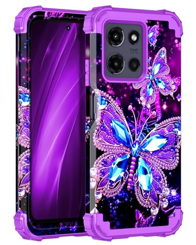 Miqala for Moto G 5G 2026 Case,Glow in The Dark Three Layer Heavy Duty Shockproof Full Body Protection Hard Plastic Bumper+Soft Silicone Protective Case for Motorola Moto G 5G 2026,Dark Butterfly
