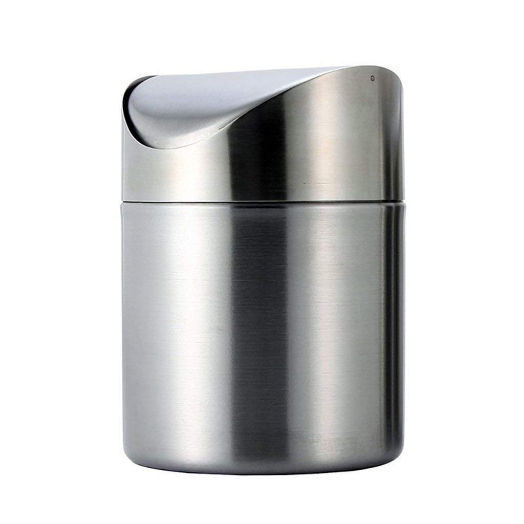 Desktop Ornaments Stainless Steel Ashtray, Home Living Room Office Mini Trash can with Cover Windproof Metal Ashtray