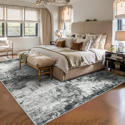 RUUGME Washable Abstract Rug 8X10: Living Room Large Vintage Area Rug Soft Indoor Low Pile Carpet for Bedroom, Dining Room Non-Slip Backing Stain Resistant Decor Machine Washable Mat 8X10 blackA