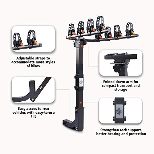 ZESUPER 4-Bike Rack Deluxe Locking Heavy Duty Bicycle Carrier for Cars, SUVS, Trucks, Vans and Minivans with a 2'' Hitch Receiver Rack Hitch Mount - Thumbnail 2