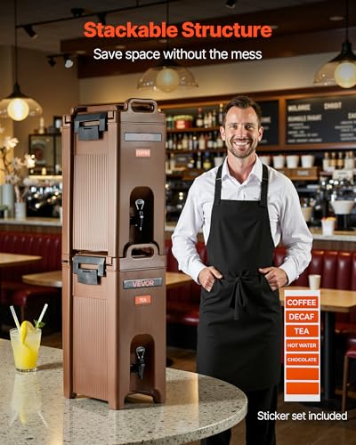 Image of VEVOR Insulated Beverage Dispenser, 5 Gal /19L Hot and Cold Beverage Server with Spigot & Handle, Food-Grade Thermal Drink Dispenser Cooler for Tea Coffee Water in Cafes & Restaurants, Brown