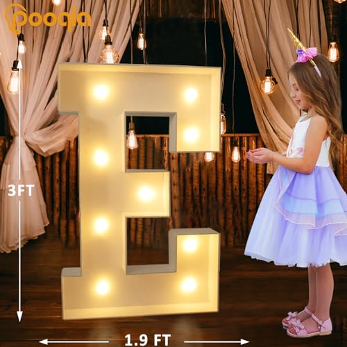 Image of Pooqla 3FT Light Up Marquee Letters, Cool White and Warm White LED Large Lighted Marquee Letters, Giant Mosaic Letter Sign for Balloons Birthday Anniversary Wedding Party Decoration, LED E