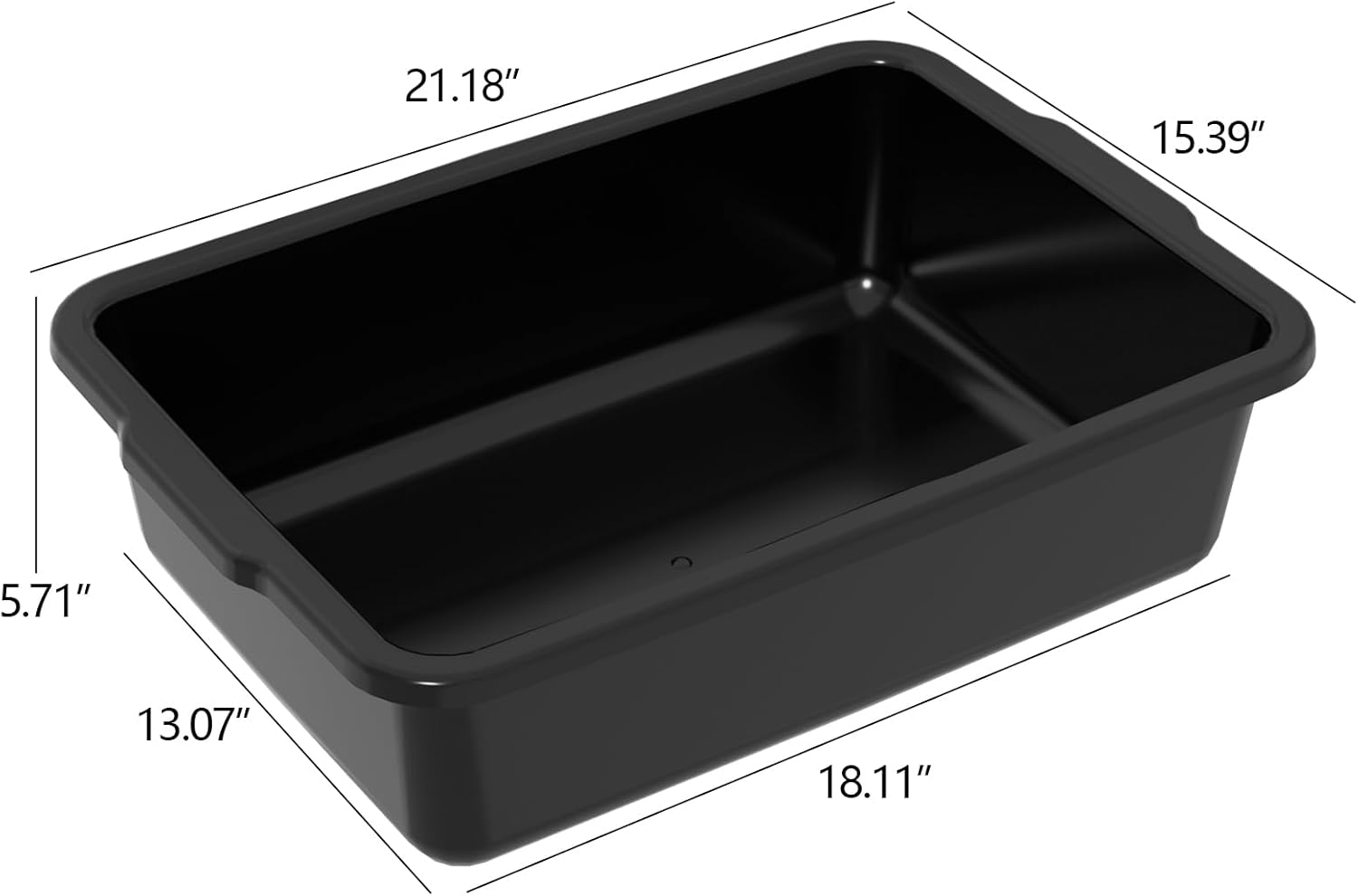 6 Pack Large Plastic Utility Bus Trays, 22 Liter Restaurant Bus Tub, Black