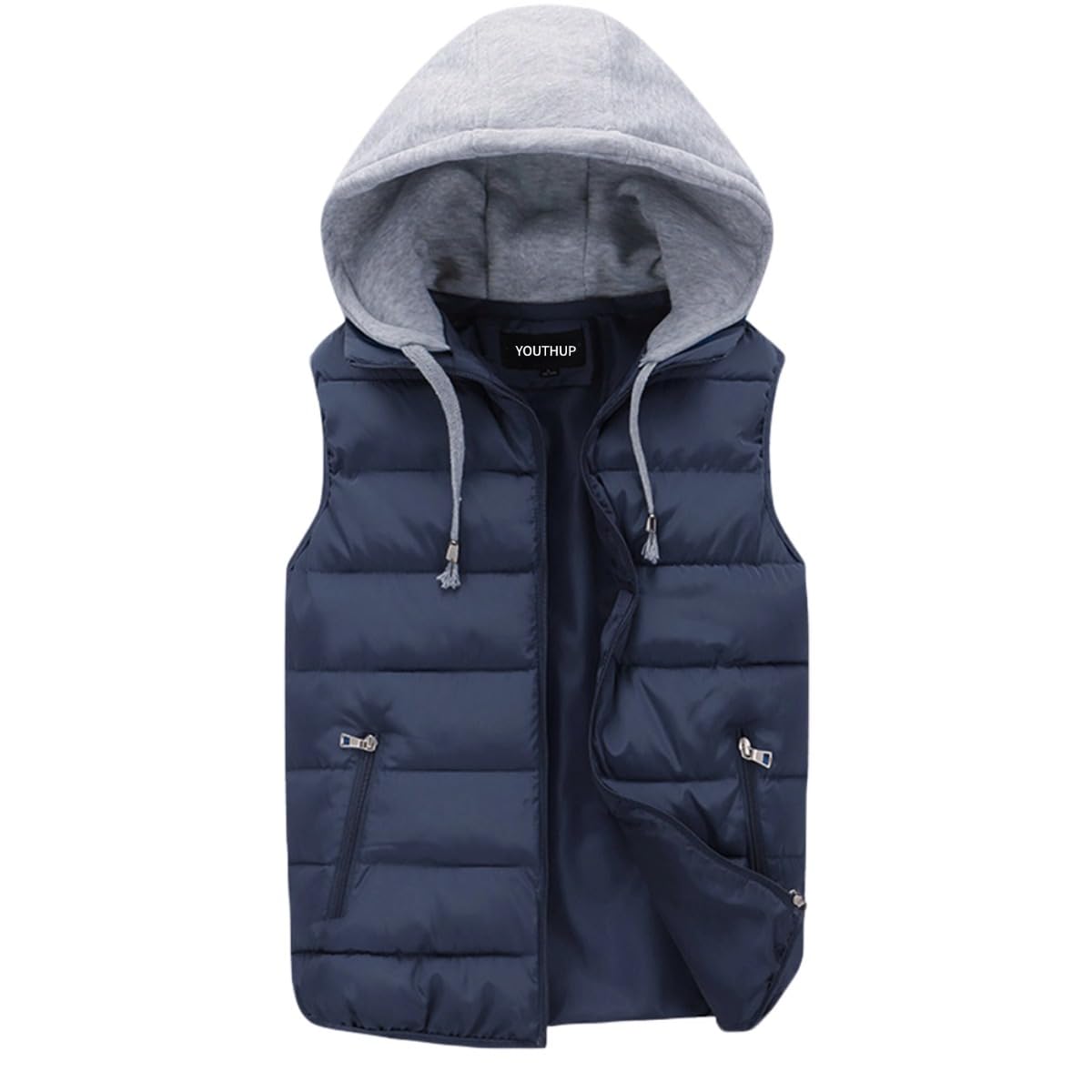 YOUTHUP Gilet da Uomo Trapuntato Scaldamuscoli Giacca Leggera Senza Maniche con Cappuccio Gilet da Esterno