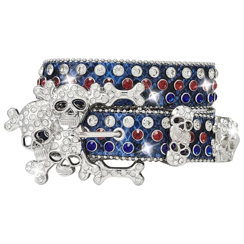 Punk Rhinestones Belt Adjustable Studded Belt Rock Styles Unisex Waistband for Party and Casual Wear