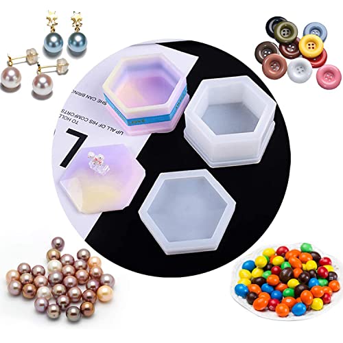 3Pcs Box Resin Molds,Silicone Jewelry Storage Box Molds With Heart Shape Mold,Square Epoxy Mold And Hexagon Storage Box Mold #TOP1
