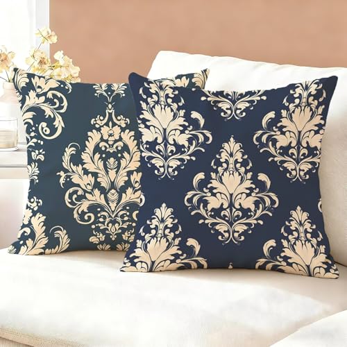 Blue Cushion Covers 30cm x 30cm 2 Pack, Bohemia Cushion Covers Linen, Double Sided Throw Pillow Cases, Funky & Durable & Machine Washable for Living Room Refresh, Ideal Home Decor Gifts K6-418