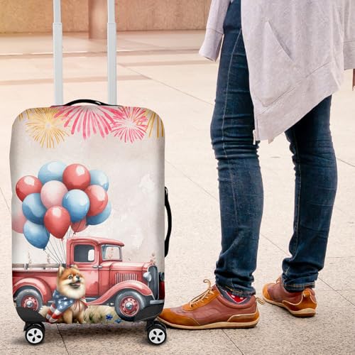 Vintage Patriotic Pomeranian 4th of July Independence Memorial Day Travel Luggage Cover Pom Dog Lover Gifts Suitcase Dust Protective Decor - 010064