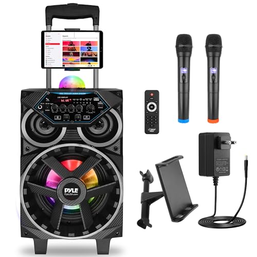 Pyle Altavoz Bluetooth, Potente, 580W, Inalambrico, Luces, Karaoke, Portatil, Microfono, USB, AUX, MP3, SD, FM, Trolley con Ruedas
