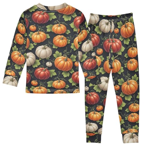 Pajama Sets Long Sleeve Pumpkin Black Background Soft Comfy Sleepwear 2 Piece PJS 3-8T3