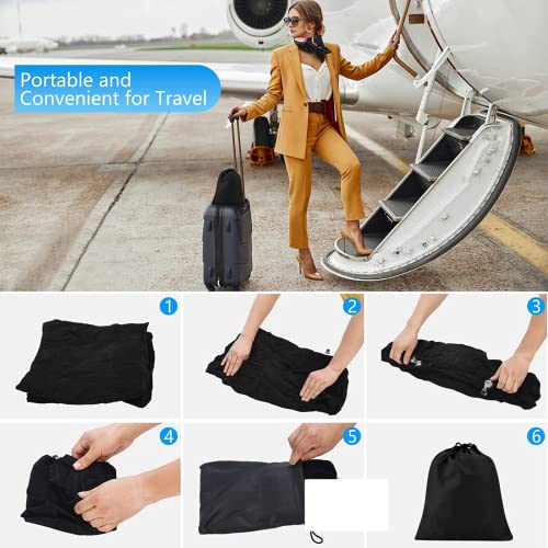 Image of Inflatable Travel Foot Rest Pillow - 3-Layer Adjustable Height Leg Rest for Airplane, Car, Office & Toddler Flight Seat Extender - Soft Flocked PVC, Portable with Pump & Dust Bag (Pack of 2, Black)