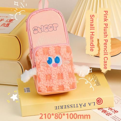 Image of Kawaii Cute Sweet Pink Pencil Pouch with Peach Cake Push Pull Eraser Set for Girls Cartoon Plush Stationery Combo for School & Office Use Adorable Zipper Pen Case Creative Eraser
