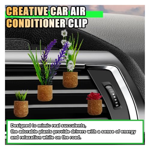 Image of 4PCS Plant Air Freshener Vent Clip, 3D Artificial Plant, Cute Mini Car Flower Vase Diffuser, Creative Car Aromatherapy, Interior Decoration Accessories