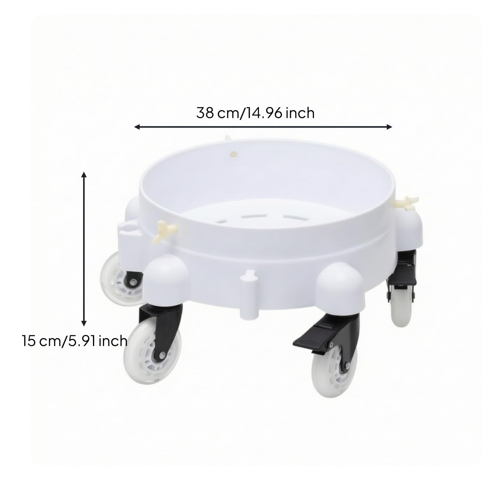 Baoblaze Base Portatile Lavaggio Auto Supporto Carrellato Secchio Bordo Rialzato Ruote Piroettanti Freno Sicuro Costruzione Robusta in PP E PU Adatta a Cura, Trasparente Bianco