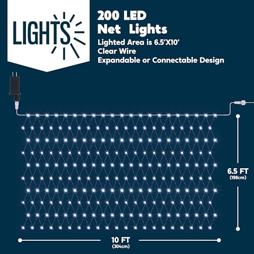 JOYIN 200 LED Christmas Net Lights, 6.5X 10FT Christmas Mesh Lights with 8 Modes, Connectable, Waterproof for Bushes Trees Yard Indoor Outdoor Xmas Decorations (Cool White) by JOYIN - Image 8