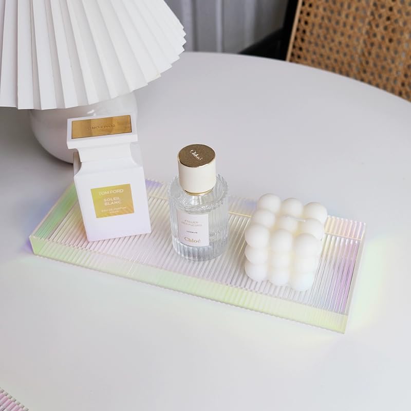 Bandejas de acrílico arco iris, bandeja de almacenamiento de acrílico iridiscente, organizador de almacenamiento de maquillaje para tocador,