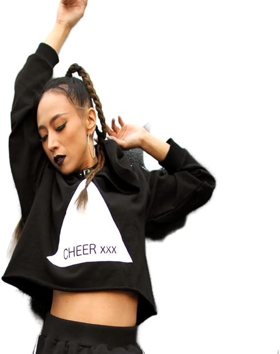 Amazon Co Jp Cheer チアー パーカー Cheer ショート丈 カットオフ スウェットパーカー 切りっぱなし ロゴ ダンスふくや モノトーン ロングスリーブ トレーナー フード フーディ レディース キッズ ダンス 衣装 ヒップホップ へそ出し 子供服 ファッション