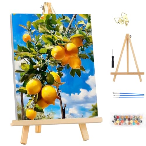 MEIYUDA Pintar por Numeros Adultos con Marco Limón Paisaje, DIY Painting by Numbers Kits Cuadros por Numeros, Pintura de Bricolaje Sobre Lienzo con Pinceles Decoración para el Hogar 25x35cm