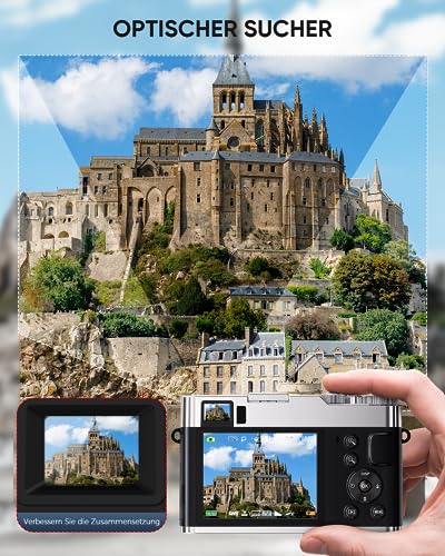 Digitalkamera, Nsoela 4K 48MP Autofokus Fotokamera mit 32GB Karte Optischer Sucher, 2.8 Zoll Fotoapparat Kompaktkamera mit drehbarem Armaturenbrett und Sucher für Anfänger Teenager(schwarz) – Bild 5