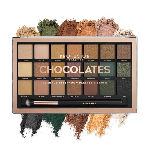 Profusion Cosmetics Collection de 21 Palettes D'ombres à Paupières et Pinceau, Chocolates