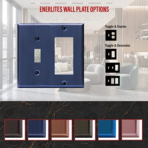 Image of ENERLITES Combination Toggle Switch and Decorator Receptacle Metal Wall Plate, Corrosion-Resistant, Stainless Steel 201, Standard Size 2-Gang 4.50 inch x 4.57 inch, UL Listed, 771131-BBL, Brushed Blue