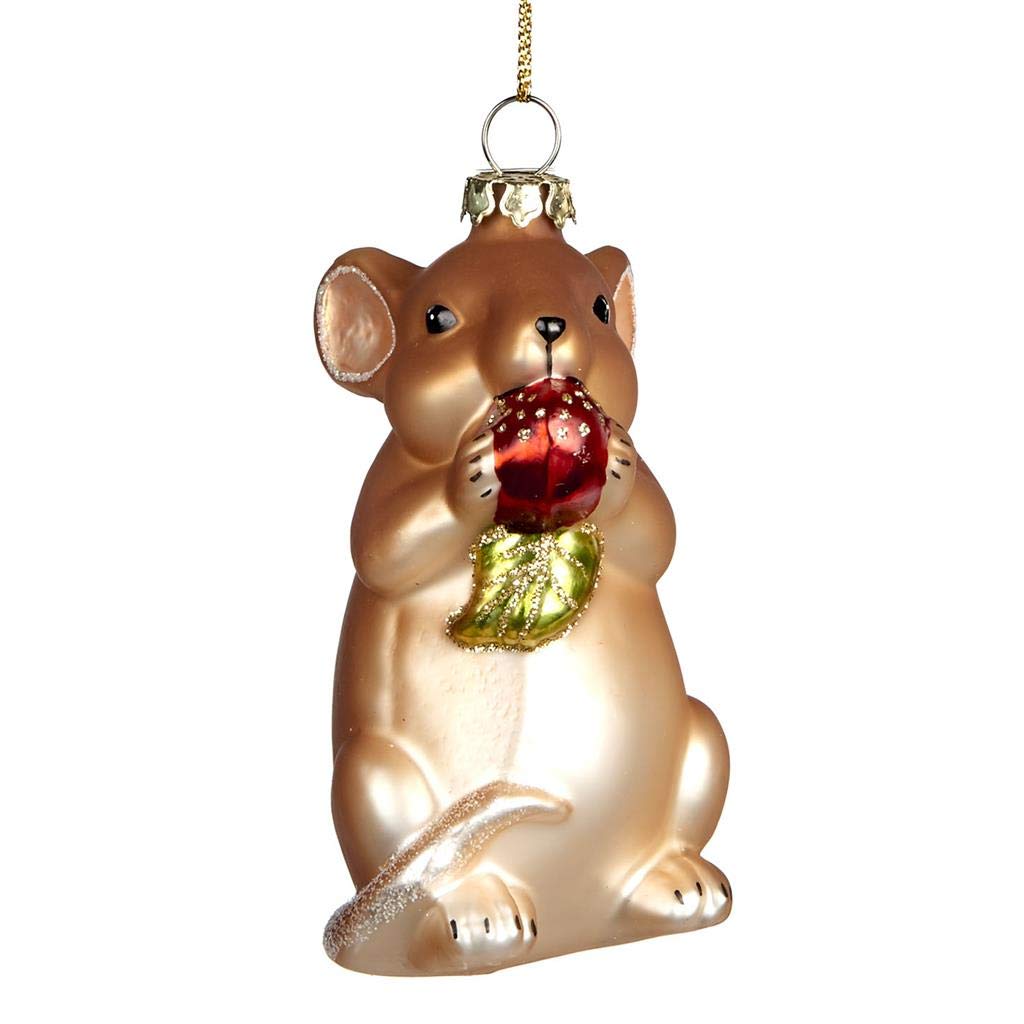 Goodwill Glass Mouse Shaped Bauble Mouse Holding Red Berry Tree Decoration 8 centimeter