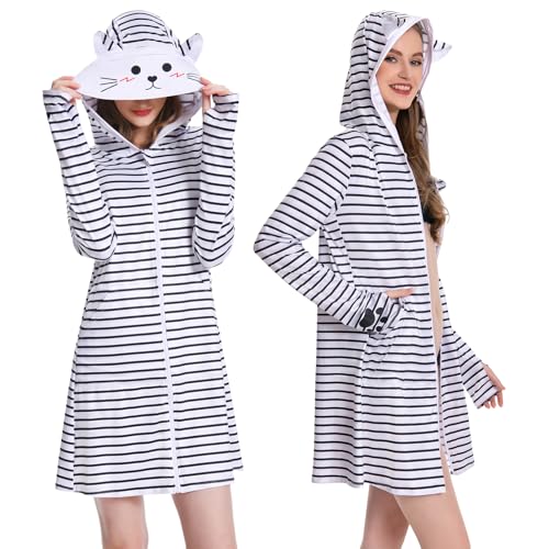 Image of OLAOLA Women's Swimwear Cover Ups UPF 50+ Sun Protection Hoodie Lightweight Long Jacket with Detachable Visor