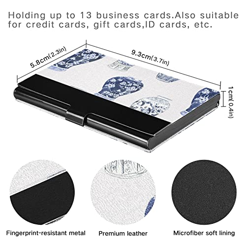susiyo Blue and White Porcelain Flowers Business Card Holder, Slim Business Name Card ID Case Pocket Organizer Professional PU Leather & Stainless Steel for Men & Women3