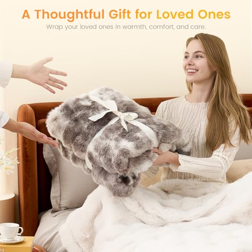Image of Amelie Home Heated Bubble Faux Fur Blanket Electric - 50 inchx60 inch Heating Blanket Throw 2 /4 /6 /8 Hours Auto-Off 8 Heat Level Over-Heat Protection Electric ETL Certification Tie-dye Grey