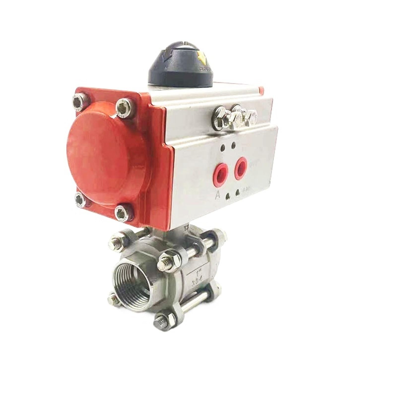 Válvula de bola de acero inoxidable 304 de tres piezas con actuador neumático de plataforma alta 1/4"