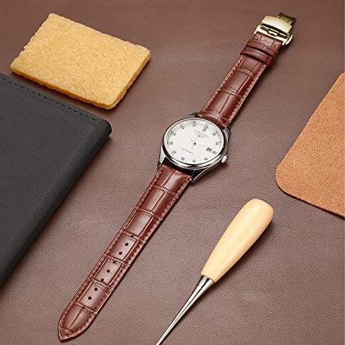 Image of Moran Genuine Leather Band Alligator and Cowhide Replacement Deployment Buckle Watch strap18mm to 24mm Crocodile Leather Strap for Men's and Women's