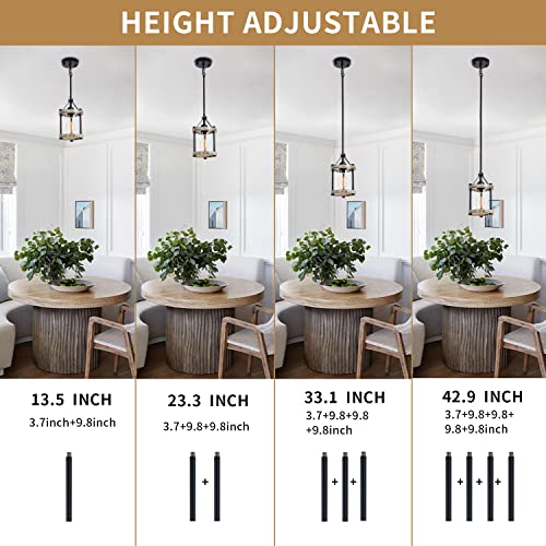 Image of Farmhouse Pendant Light, Rustic White Wood and Metal Cage Hanging Light Fixtures with Glass, 43 Inch Adjustable for Flat and Slop Ceiling, Pendant Lighting for Kitchen Island Foyer Hallway