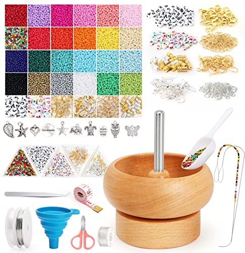 PP OPOUNT 24416 PCS Bead Spinner Kit with Large Numble of Seed Beads and Practical BeadingTools, Bead Spinner Bowl for Seed Beads, Waist Bead Spinner for Jewelry Making