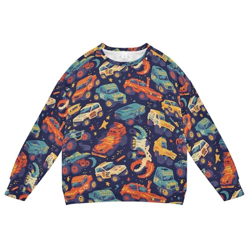 JUNZAN Monster Colorful Trucks Kids Girls Pullover Hoodie Long Sleeve Boys Sweat Shirt Camping 4T
