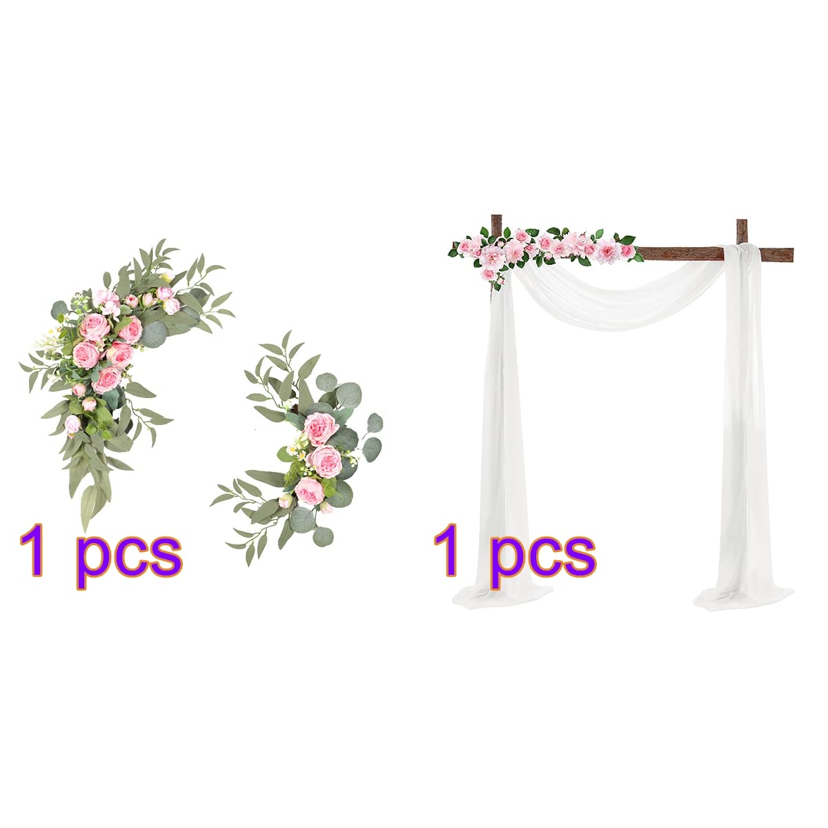 SOJOCK Kit di 3 archi artificiali per matrimonio, 2 composizioni floreali, 1 drappo in tessuto, per cerimonie di nozze, bouquet e sfondo per ricevimenti, decorazioni fai da te da giardino