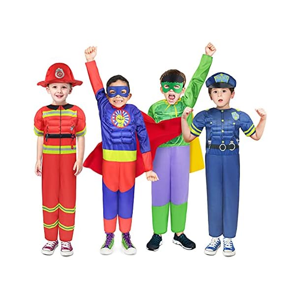Teuevayl boys muscle chest dress up costumes set trunk with superhero, policeman, fireman, kids pretend role play , boys dress up clothes for kids ages 4-7 - image 3