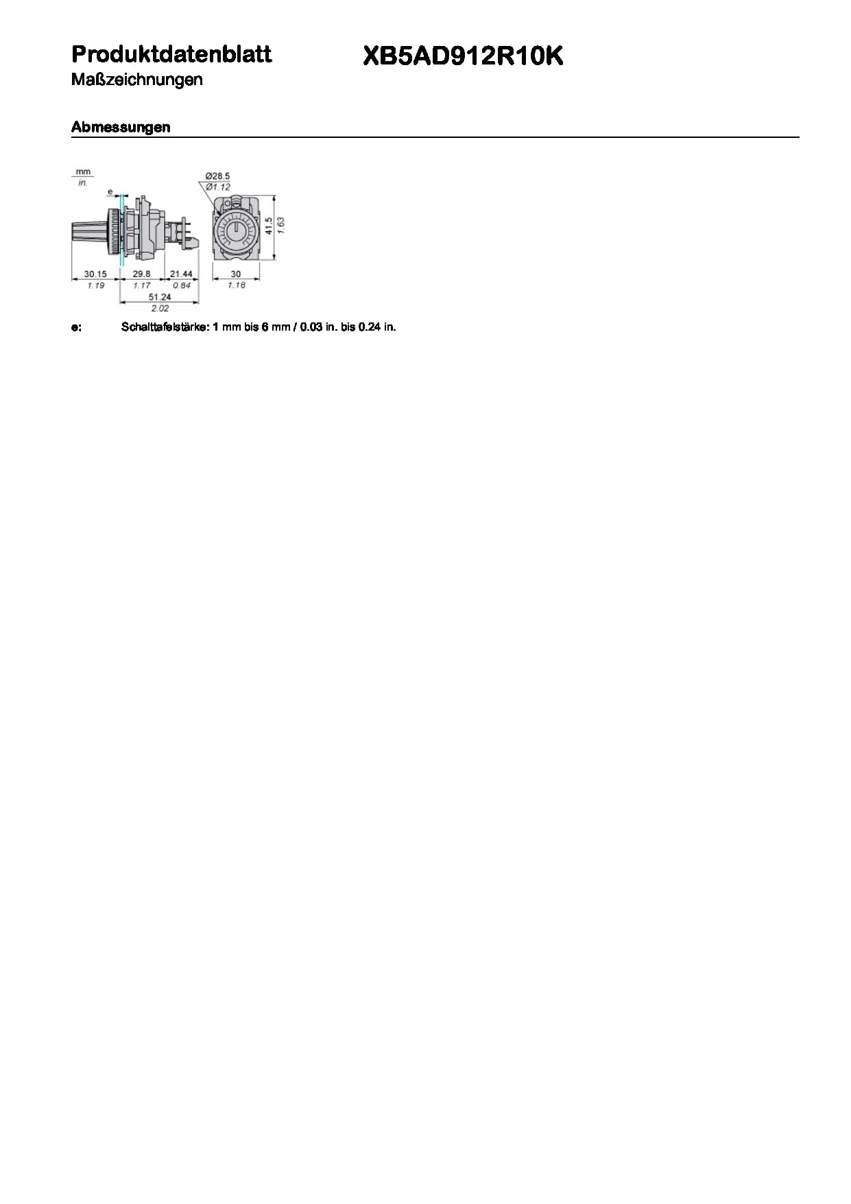 Schneider Electric Harmony XB5 Potentiometer, Komplettgerät, Kunststoff, Widerstand 10K Ohm, Artikelnummer XB5AD912R10K