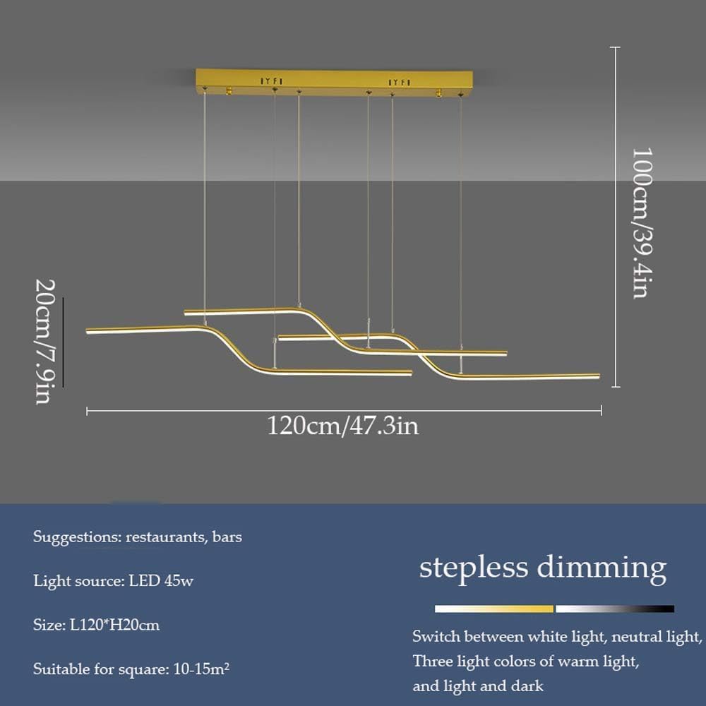 Modern LED Linear Chandelier Ceiling 75W LED Gold Pendant Light Embedded Mount Hanging Light Dining Room Light Fixtures