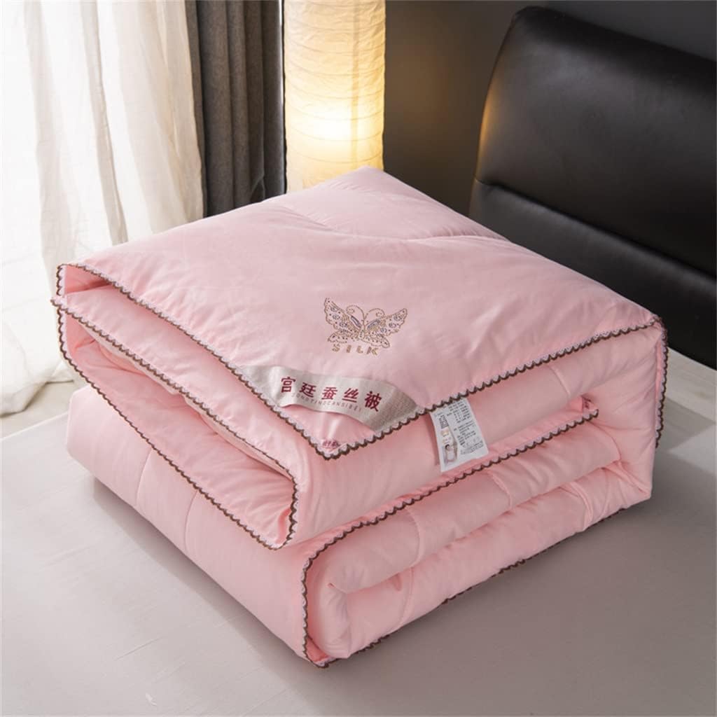 Quilt Queen Silk Comforter Twin Size Chinese Silk Bedding Duvet Insert 4 Season Comforter(Gray-D)