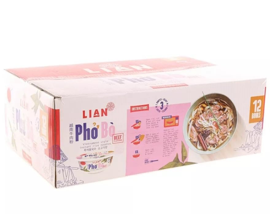 Lian Pho Bo Vietnamese Style Instant Rice Noodles – Beef Flavour, 70g Bowl