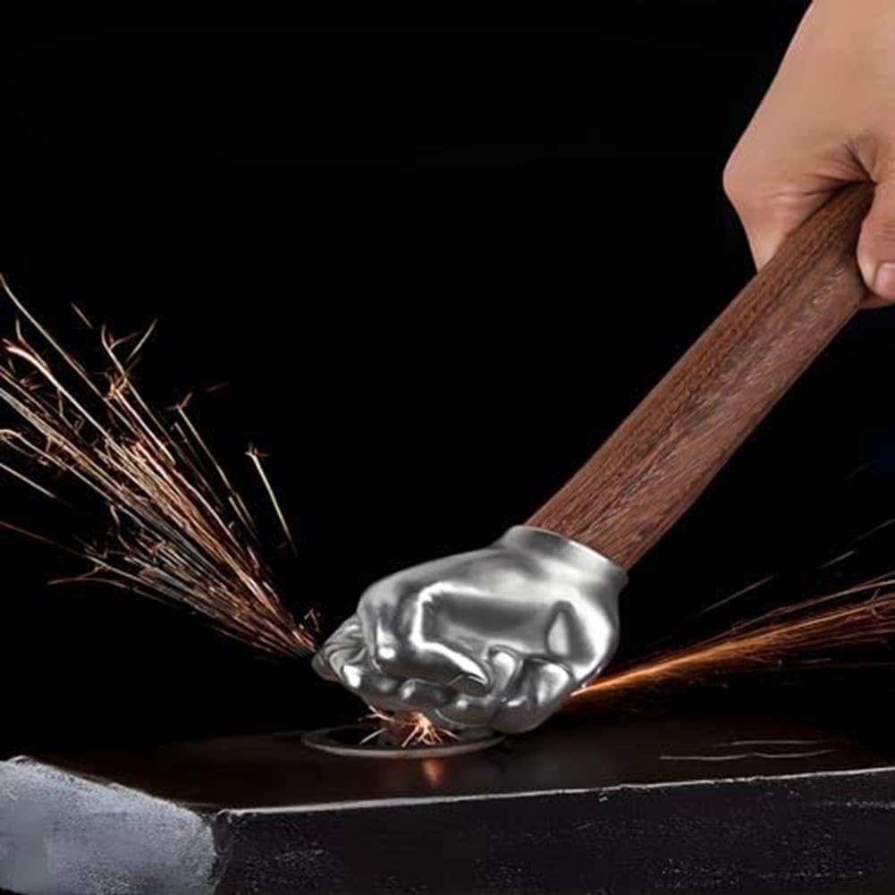 Marteau de poing décoratif en acier inoxydable avec poignée en bois antidérapante, outils à main, outil de quincaillerie pour les tâches légères (marteau de poing)