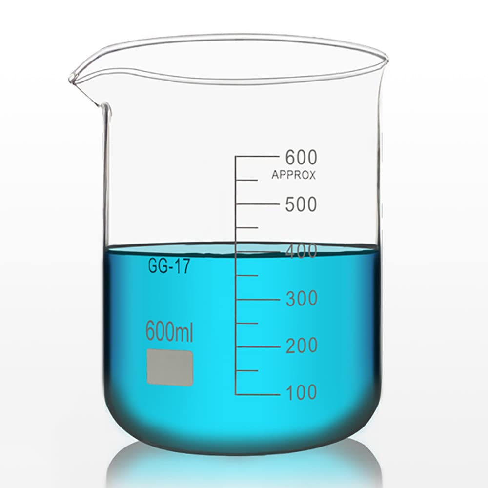(500ml/600ml/800ml/1000ml) Vasos de precipitados de vidrio de forma baja, Vasos de laboratorio de borosilicato transparente, Vasos de medición de vidrio con graduación y pico, para laboratorio/escue
