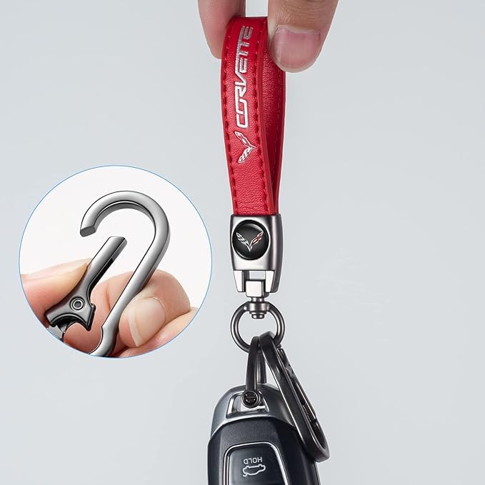 Image of Leather Car Keychain Key Ring for Men and Woean, Key Fob Car Accessories Family Present(red)