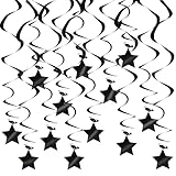BEISHIDA Black Stars Hanging Swirls Bachelorette Graduation Hanging Ornament Decorations for Birthday Party Supplies Congrats Grade 2026 Graduation Decorations,Pack of 15