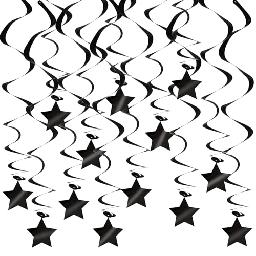 Image of BEISHIDA Black Stars Hanging Swirls Bachelorette Graduation Hanging Ornament Decorations for Birthday Party Supplies Congrats Grade 2026 Graduation Decorations,Pack of 15