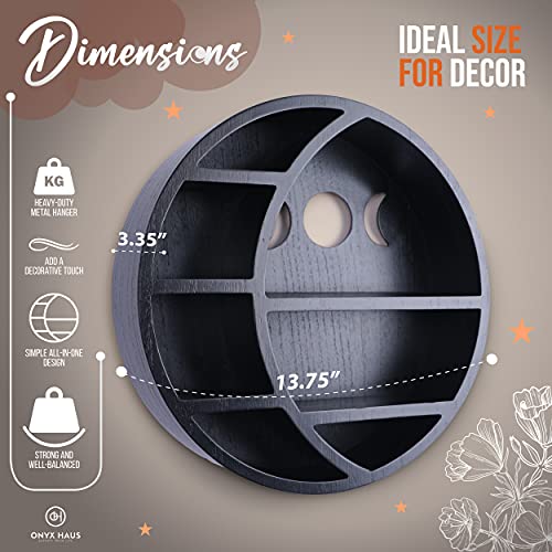 Onyx Haus Crescent Moon Shelf For Crystals Stone, Essential Oil, Small Plant And Art - Wall, Room, And Gothic Witchy Decor - Moon Phase Rustic Boho Shelfs - Wooden Hanging Floating Shelves - Black #TOP2