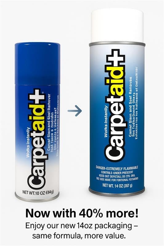 Carpet Aid Spot and Stain Remover, Removes Discoloration from Oil, Grease, Ink, Coffee, Pet Urine, and Lipstick, pH Balanced Cleaner for Carpets, Area Rugs, and Upholstery. New Pack 14oz (Pack of 10)