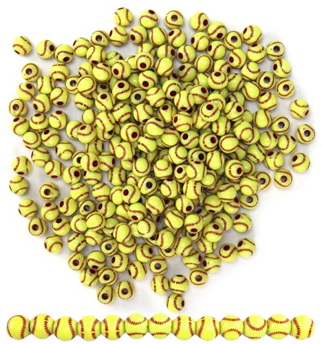 Iconikal 240-Count Acrylic Beads 12mm Round Plastic Craft Beads for Bracelets Necklaces Keychains & Lanyards (Softball)